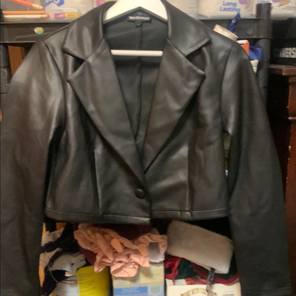 Black Faux Leather Cropped Jacket